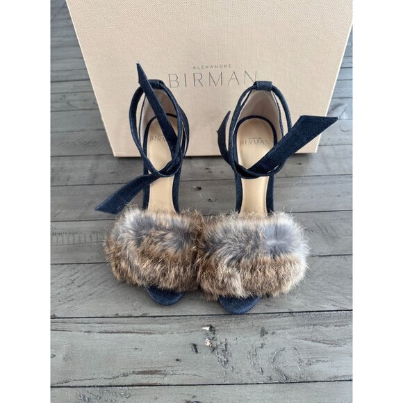 Alexandre Birman Clarita 100 Rabbit Fur Denim Sandals Heels Tie Size 36 6 - Picture 5 of 10